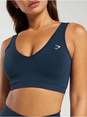 Gymshark V-Neck Seamless Sports Bra in Navy Blue